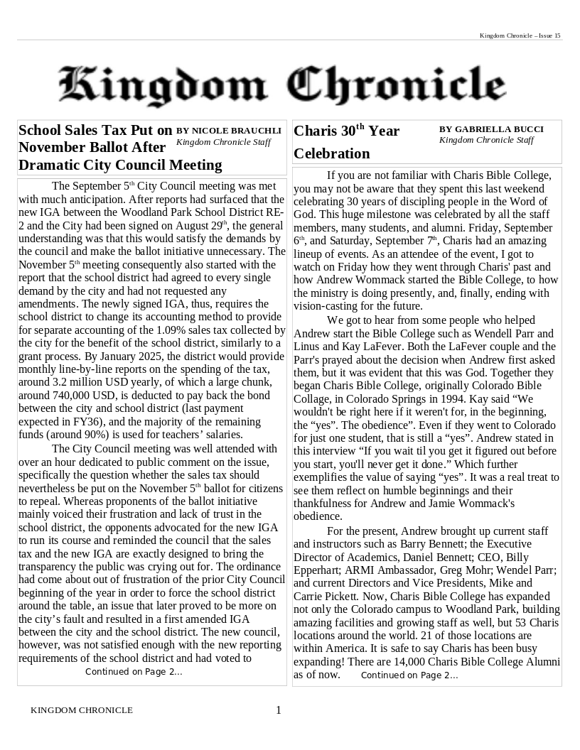 Image of Newsletter cover